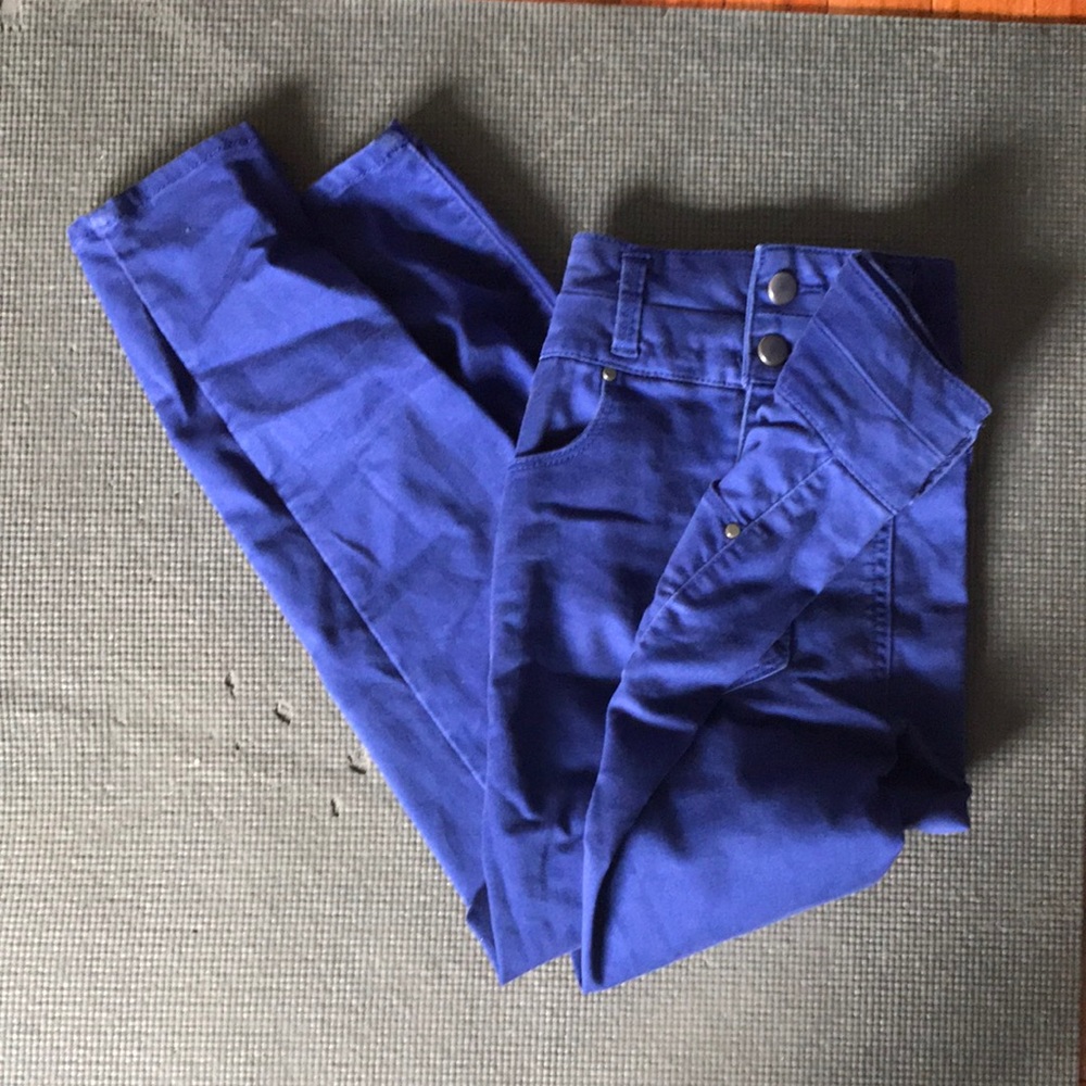 High waisted blue pants